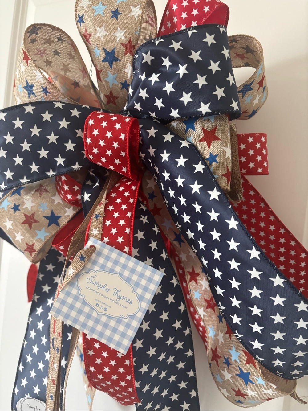 XL Patriotic Bow Red Bow Wt Blue Star Wreath DIY Accent 250 Birthday Final Sale - Picture 4 of 8